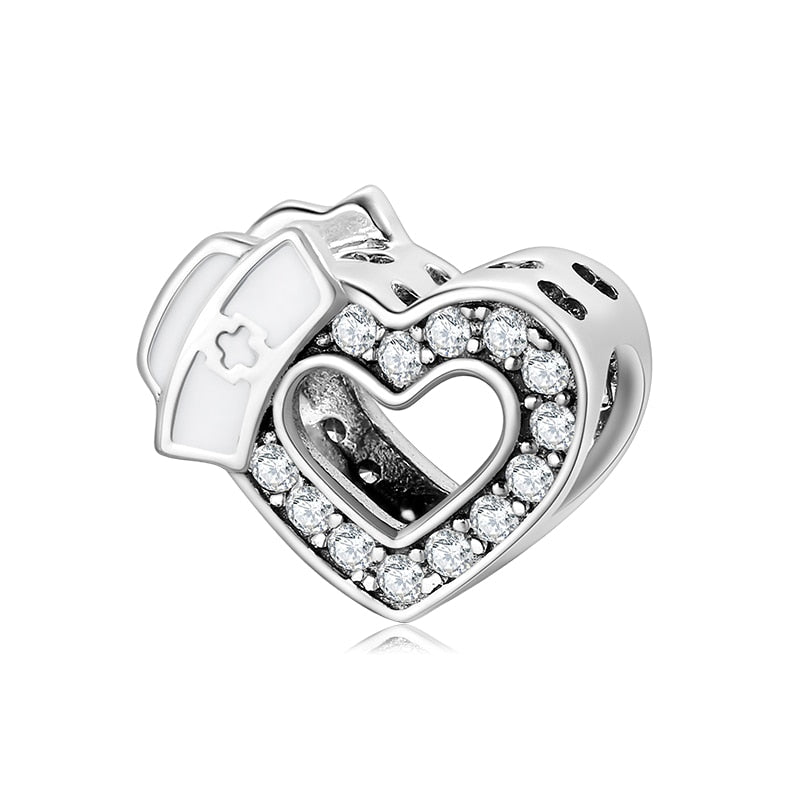 925 Sterling Silver Nurse Hat Heart Brain Lungs Ribs Pendants Beads Fit Charm Silver 925 Original Bracelet Fine Jewelry Making