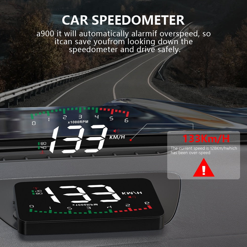 GEYIREN A900 Auto Hud Display Car Projector Alarm EOBD OBD2 Head Up Display Speedometer Windshield  Electronic Accessories