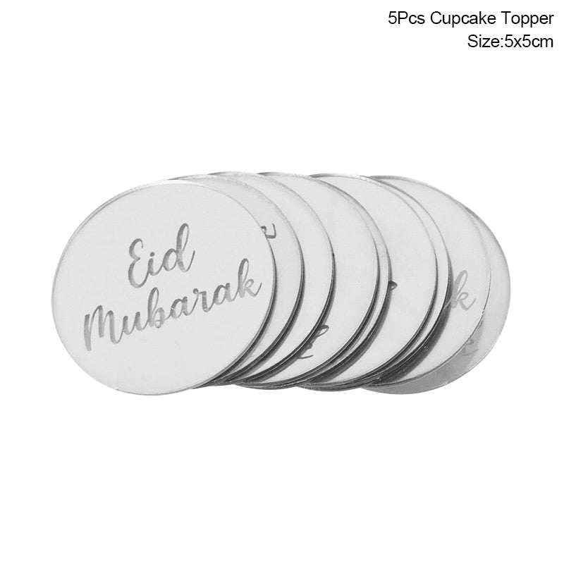 Golden Eid Mubarak Acrylic Cake Toppers Castle Moon CupCake Topper for Ramadan Islamic Muslim Festival Party Cake DIY Decoration