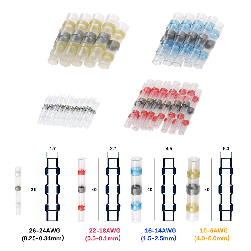 50/30/20PCS Solder Seal Wire Connectors Waterproof Heat Shrink Butt Connectors Electrical Wire Terminals Insulated Butt Splices