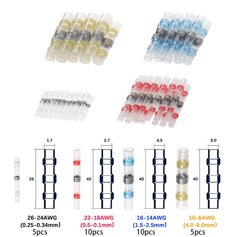 50/30/20PCS Solder Seal Wire Connectors Waterproof Heat Shrink Butt Connectors Electrical Wire Terminals Insulated Butt Splices