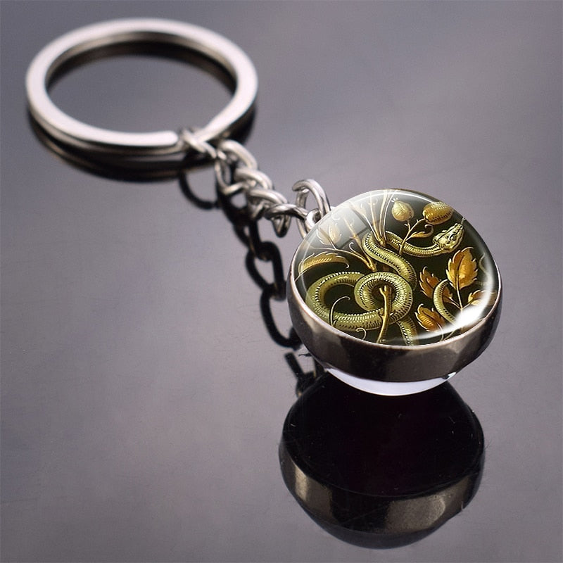 Animal Keychain Tiger Wolf Fox Lion Double Side Glass Ball Key Chain Black Cat Horse and Moon Key Ring Pendant Keyring