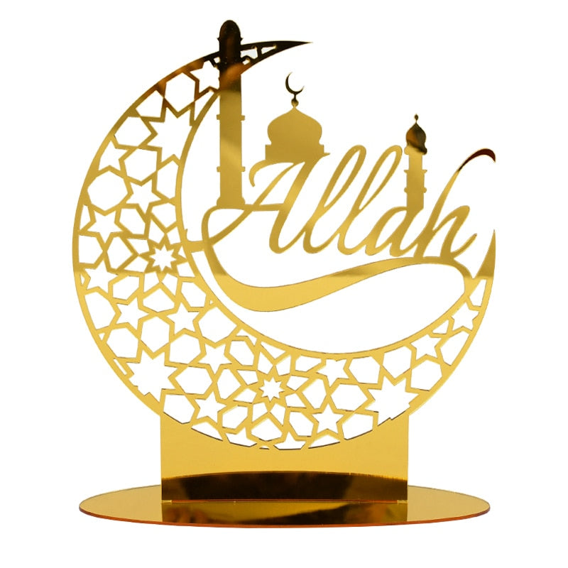 Eid Mubarak Gold Silver Acrylic Ornament Hollow Out Ramadan Kareem Eid Party Decoration Muslim Islamic Festival Home Supplies