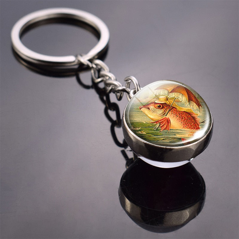 Animal Keychain Tiger Wolf Fox Lion Double Side Glass Ball Key Chain Black Cat Horse and Moon Key Ring Pendant Keyring