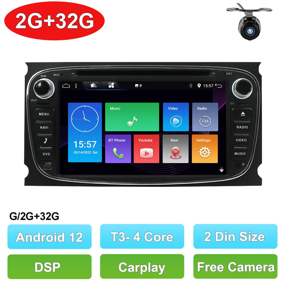 2 Din Android 12 Car DVD Multimedia Player GPS Navi For Ford Focus 2 Mondeo Galaxy S-Max Wifi Car Radio Stereo DSP Carplay 4+64G