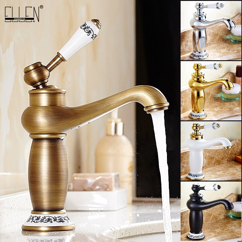 Bathroom Faucet Antique Bronze Finish Brass Basin Sink Solid Brass Faucets Single Handle Water Mixer Taps Bath Crane  ELFCT001