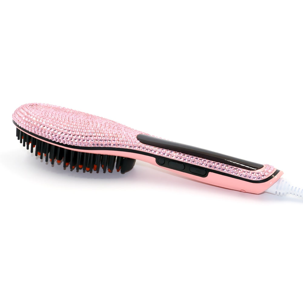 Electric Straightening Comb Rhinestone Detangling Straightener Brush Cepillo Alisador Pelo rectificador Cepillo para el pelo