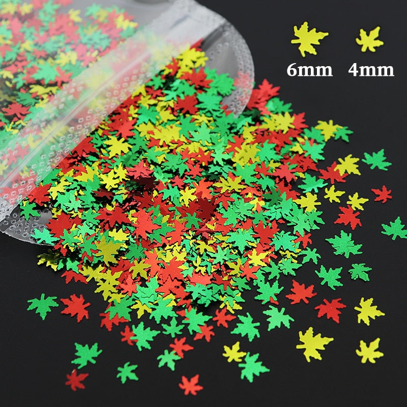 Holographic Maple Leaves Nail Glitter Sequins Laser Butterfly Letter Flakes DIY Autumn Nail Art Decoration Accessories and Tool