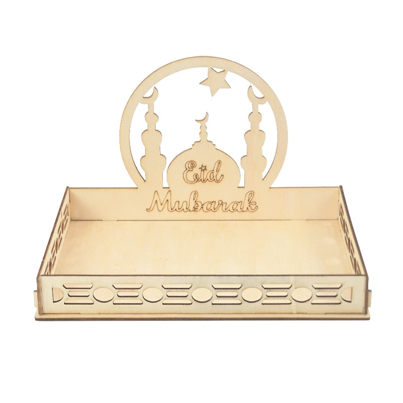 Wooden Eid Mubarak Food Tray Ramadan Decoration for Home Eid Al Adha Islamic Ramadan Kareem Muslim Party Decor Eid Mubarak Gifts