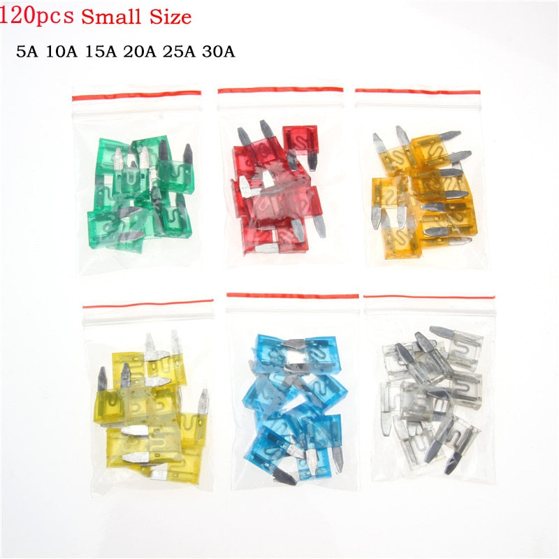 120Pcs Profile S/M Size Blade Car Fuse Assortment Set for Auto Car Truck  5/10/15/20/25/30A Fuse with Plastic Box