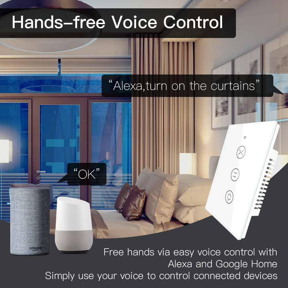 MOES US EU WiFi RF433 Smart Touch Curtain Roller Blinds Motor Switch Tuya Life App Remote Control Works with Alexa Google Home