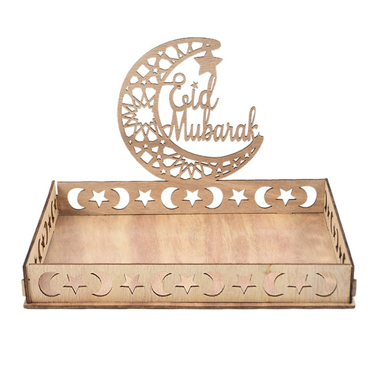 Wooden Eid Mubarak Food Tray Ramadan Decoration for Home Eid Al Adha Islamic Ramadan Kareem Muslim Party Decor Eid Mubarak Gifts