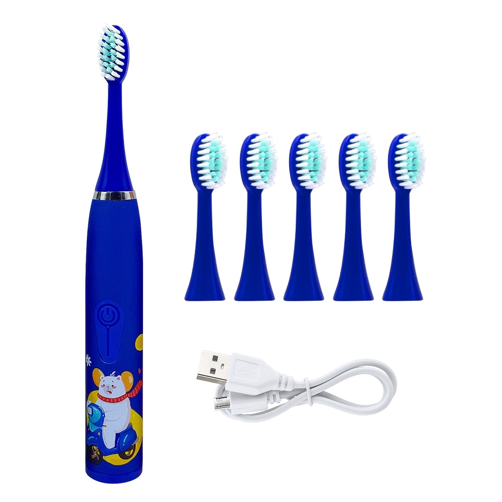 Children&#39;s Electric Ultrasonic Toothbrush Soft Bristled Cartoon 4 Mode IPX6 Waterproof Teeth Prevention Decay Cleaner USB Charge