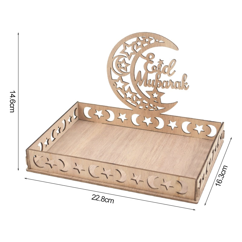 Wooden Eid Mubarak Food Tray Ramadan Decoration for Home Eid Al Adha Islamic Ramadan Kareem Muslim Party Decor Eid Mubarak Gifts