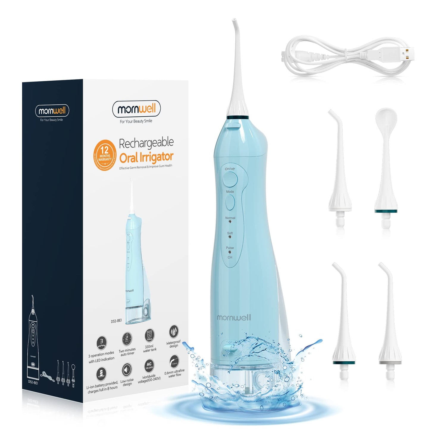 Oral Irrigator USB Rechargeable Water Flosser Portable Dental Water Jet 300ML Water Tank Waterproof Teeth Cleaner