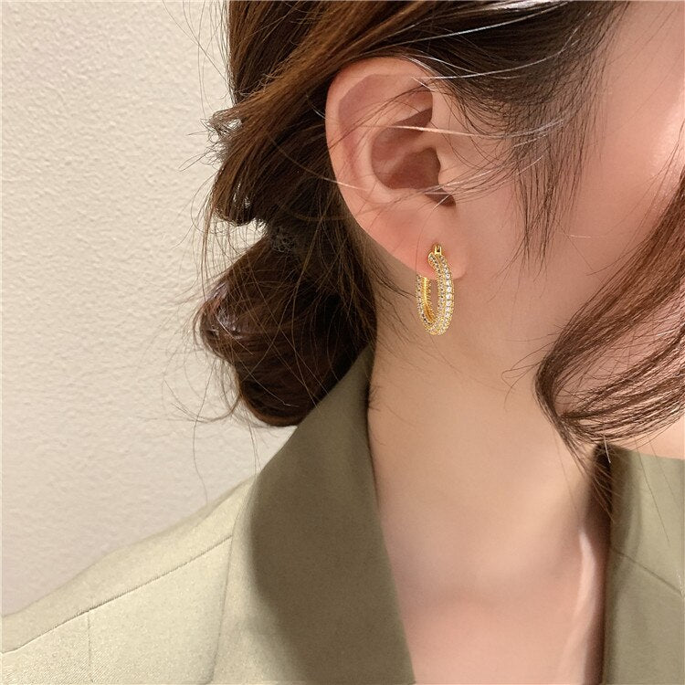 new design fashion jewelry exquisite copper inlaid zircon small hoop earrings simple temperament geometric female daily earrings