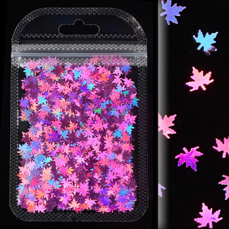 Holographic Maple Leaves Nail Glitter Sequins Laser Butterfly Letter Flakes DIY Autumn Nail Art Decoration Accessories and Tool