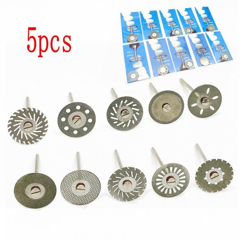 5pc/set Dental Ultra-thin Double Sided Sand Porcelain Diamond Cutting Disc Mandrel Diamond Disc  Dentistry Polishing Tools