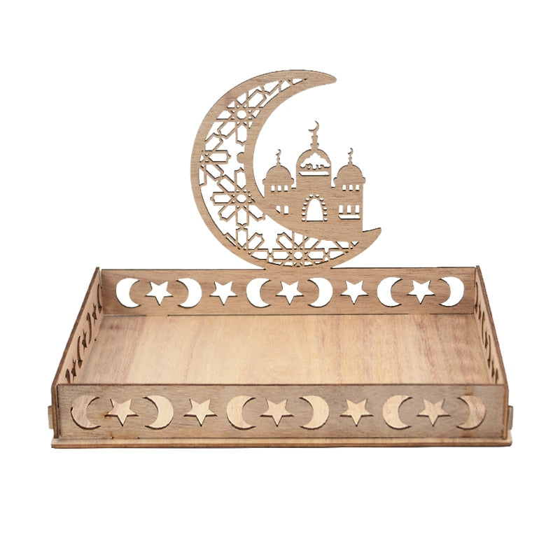 Wooden Eid Mubarak Food Tray Ramadan Decoration for Home Eid Al Adha Islamic Ramadan Kareem Muslim Party Decor Eid Mubarak Gifts