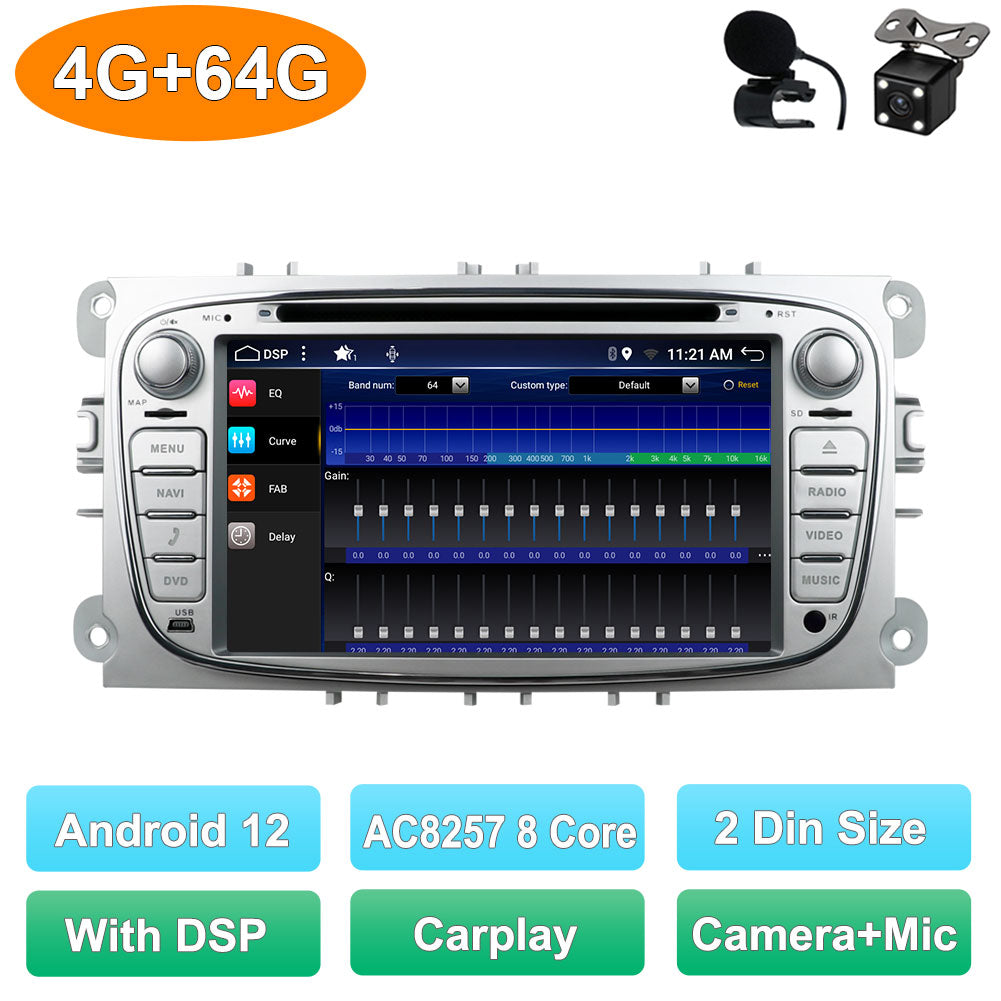 2 Din Android 12 Car DVD Multimedia Player GPS Navi For Ford Focus 2 Mondeo Galaxy S-Max Wifi Car Radio Stereo DSP Carplay 4+64G