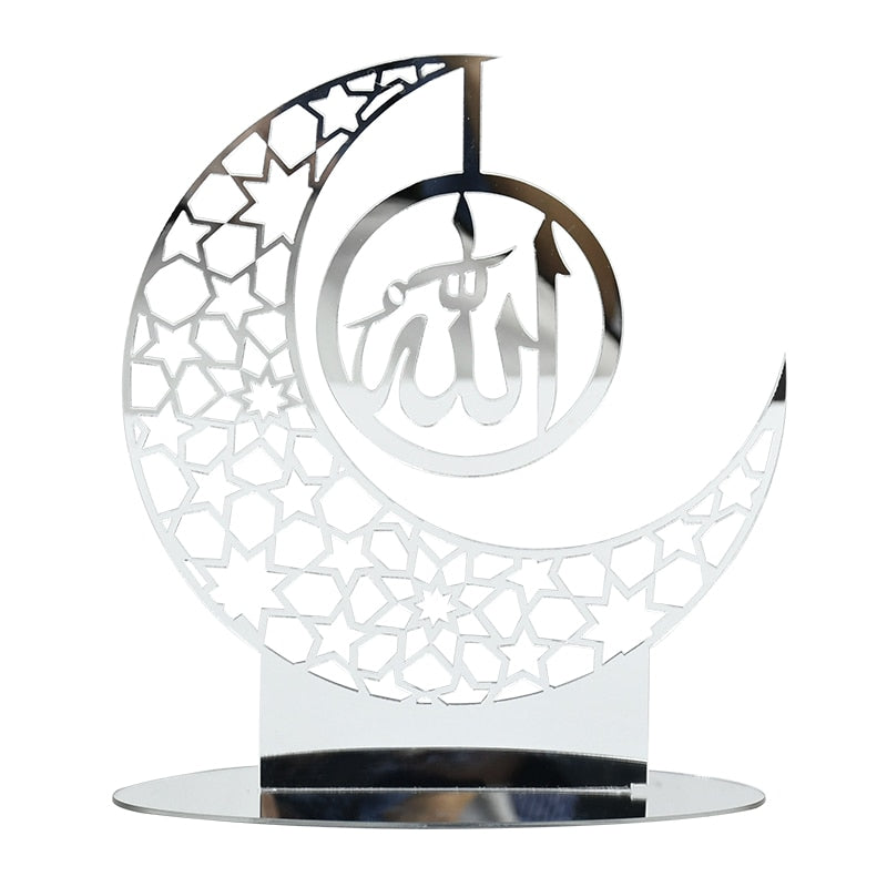 Eid Mubarak Gold Silver Acrylic Ornament Hollow Out Ramadan Kareem Eid Party Decoration Muslim Islamic Festival Home Supplies