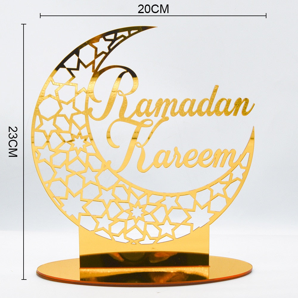 Eid Mubarak Gold Silver Acrylic Ornament Hollow Out Ramadan Kareem Eid Party Decoration Muslim Islamic Festival Home Supplies