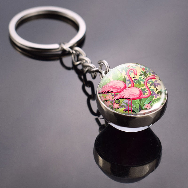 Animal Keychain Tiger Wolf Fox Lion Double Side Glass Ball Key Chain Black Cat Horse and Moon Key Ring Pendant Keyring