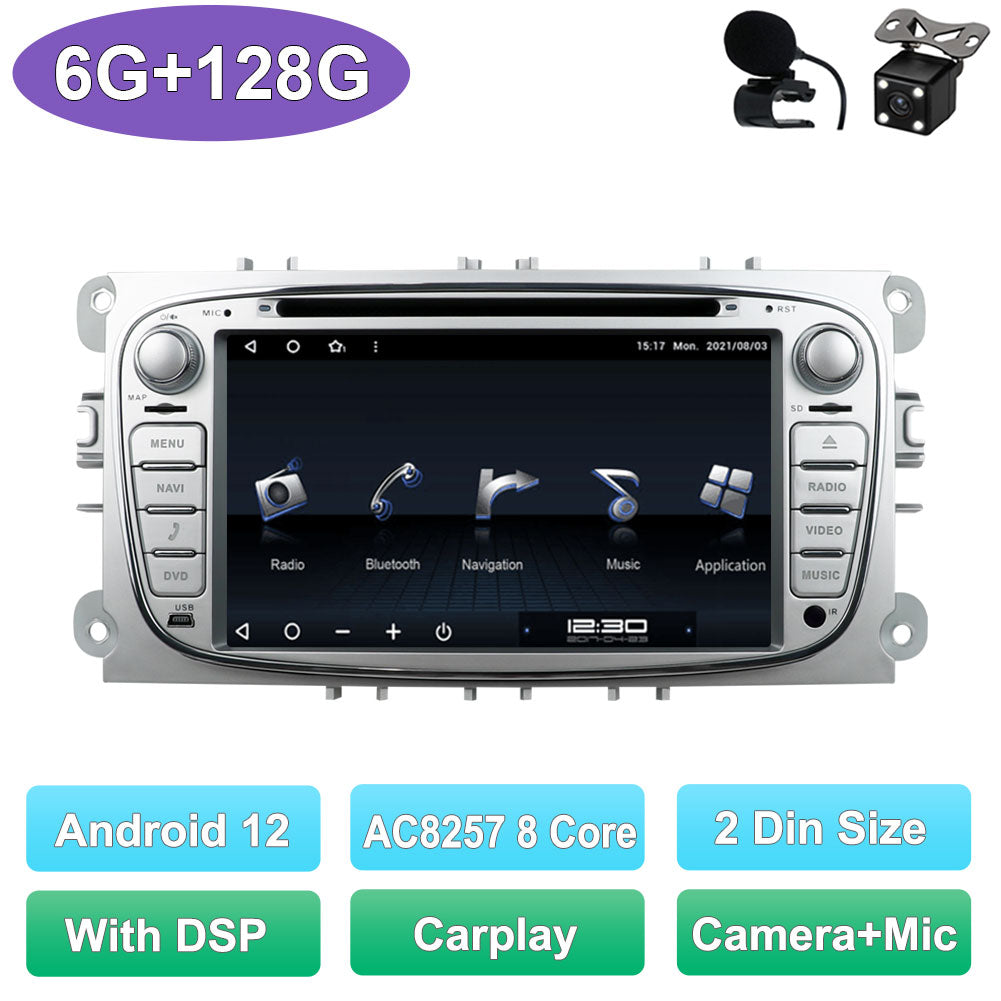 2 Din Android 12 Car DVD Multimedia Player GPS Navi For Ford Focus 2 Mondeo Galaxy S-Max Wifi Car Radio Stereo DSP Carplay 4+64G