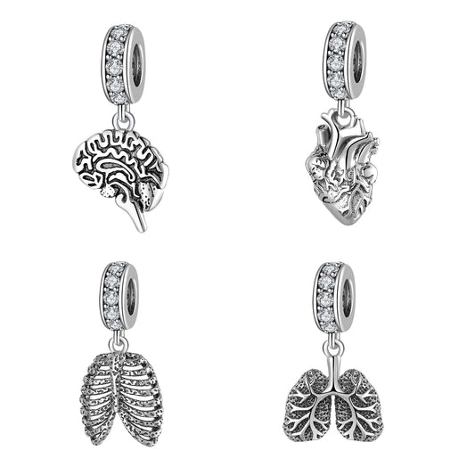 925 Sterling Silver Nurse Hat Heart Brain Lungs Ribs Pendants Beads Fit Charm Silver 925 Original Bracelet Fine Jewelry Making