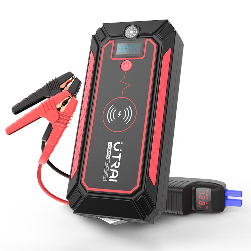 UTRAI 2500A Car Battery Starter Portable Power Bank 10W Wireless Charger LED Light Safety Hammer Car Jump Starter