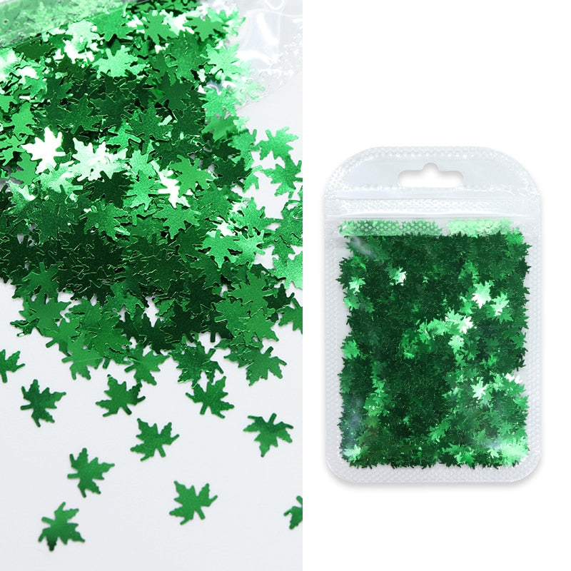 Holographic Maple Leaves Nail Glitter Sequins Laser Butterfly Letter Flakes DIY Autumn Nail Art Decoration Accessories and Tool