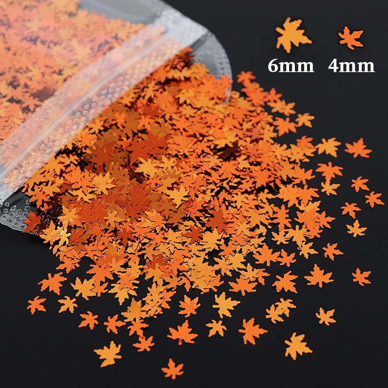 Holographic Maple Leaves Nail Glitter Sequins Laser Butterfly Letter Flakes DIY Autumn Nail Art Decoration Accessories and Tool