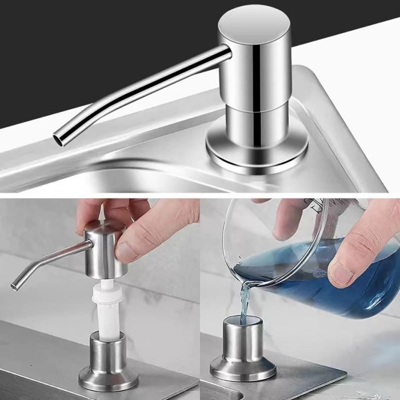 Soap Dispenser White/Beige ABS+Stainless Steel Kitchen Dispenser Deck Mounted Sink Manual Liquid Soap Dispenser Bottle 400 ML