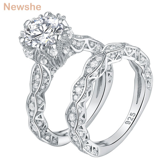 Newshe 2.6Ct Brilliant Round Cut AAAAA CZ Vintage Wedding Ring Set for Women Genuine 925 Sterling Silver Fine Jewelry