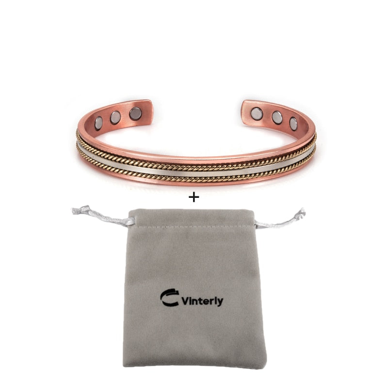 Magnetic Copper Bracelet for Women Rose Gold Color Adjustable Cuff Bangle Health Energy Magnetic Bracelets for Arthritis Pain