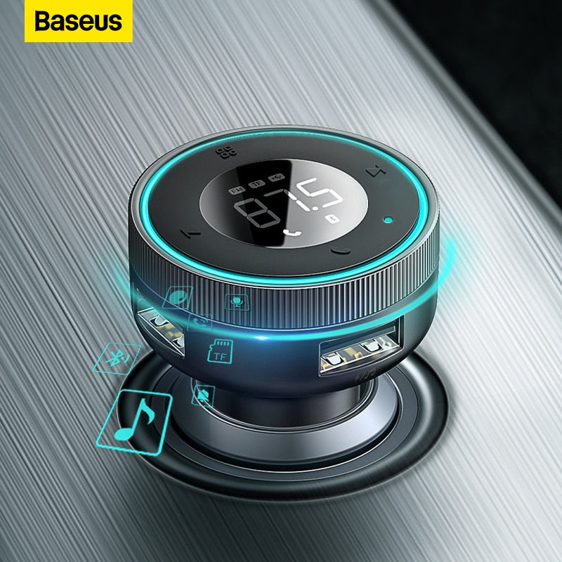 Baseus FM Transmitter Car Bluetooth 5.0 Music Adapter 3.4A Dual USB Car Charger MP3 Player Radio FM Modulator