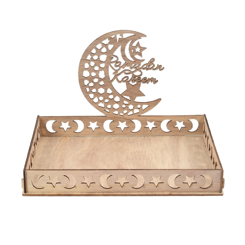 Wooden Eid Mubarak Food Tray Ramadan Decoration for Home Eid Al Adha Islamic Ramadan Kareem Muslim Party Decor Eid Mubarak Gifts