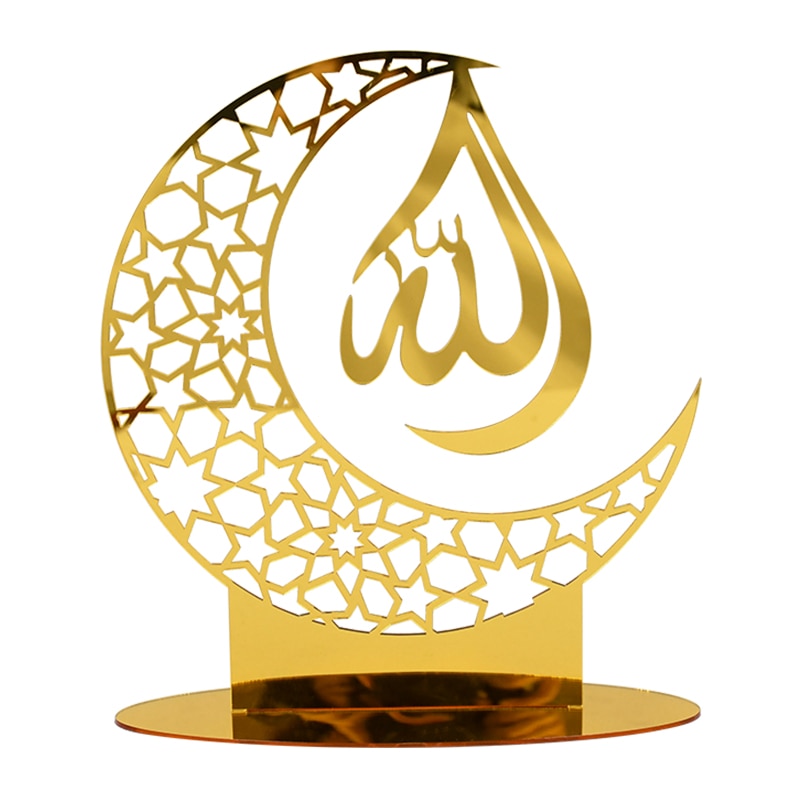 Eid Mubarak Gold Silver Acrylic Ornament Hollow Out Ramadan Kareem Eid Party Decoration Muslim Islamic Festival Home Supplies