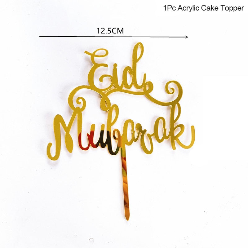 Golden Eid Mubarak Acrylic Cake Toppers Castle Moon CupCake Topper for Ramadan Islamic Muslim Festival Party Cake DIY Decoration