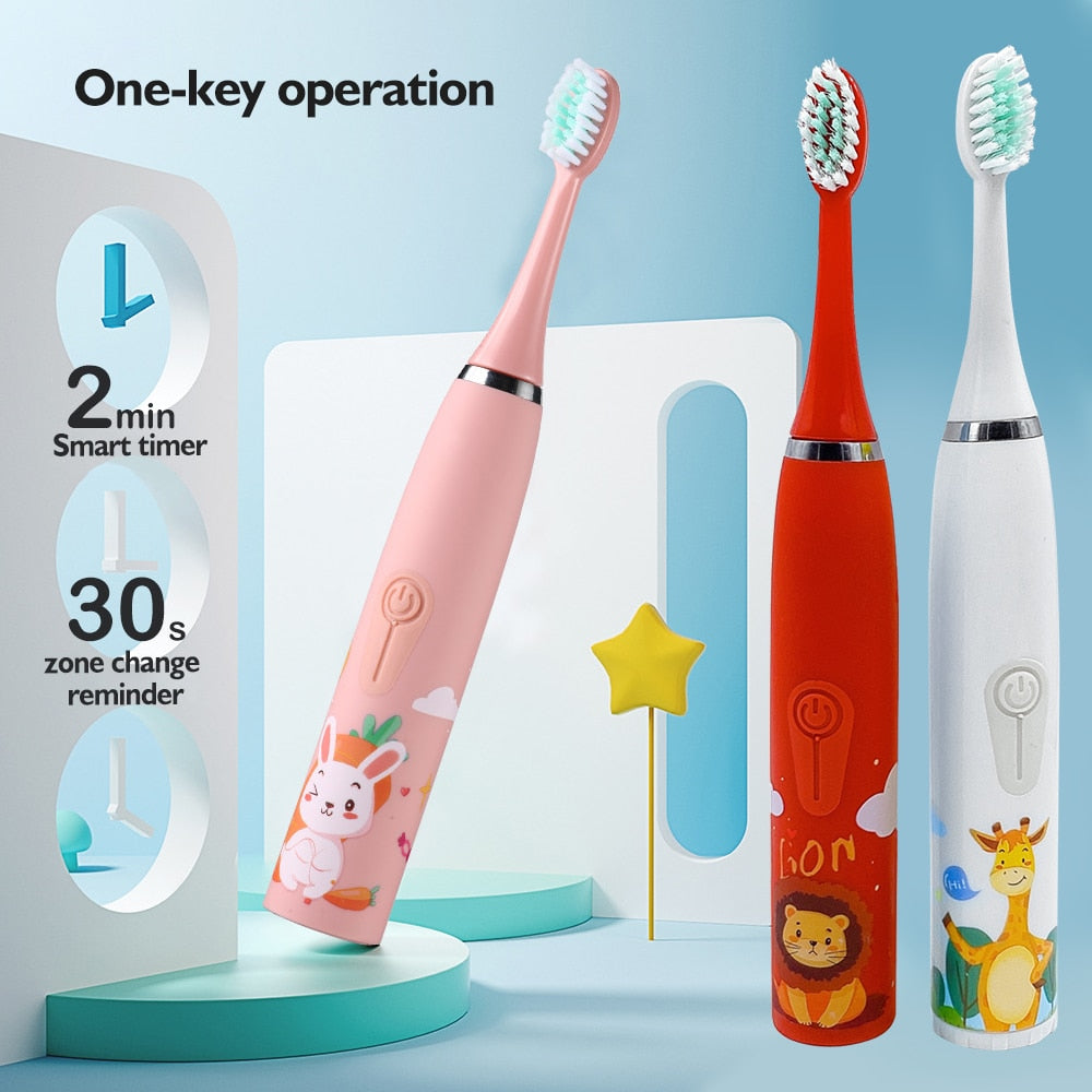 Children&#39;s Electric Ultrasonic Toothbrush Soft Bristled Cartoon 4 Mode IPX6 Waterproof Teeth Prevention Decay Cleaner USB Charge