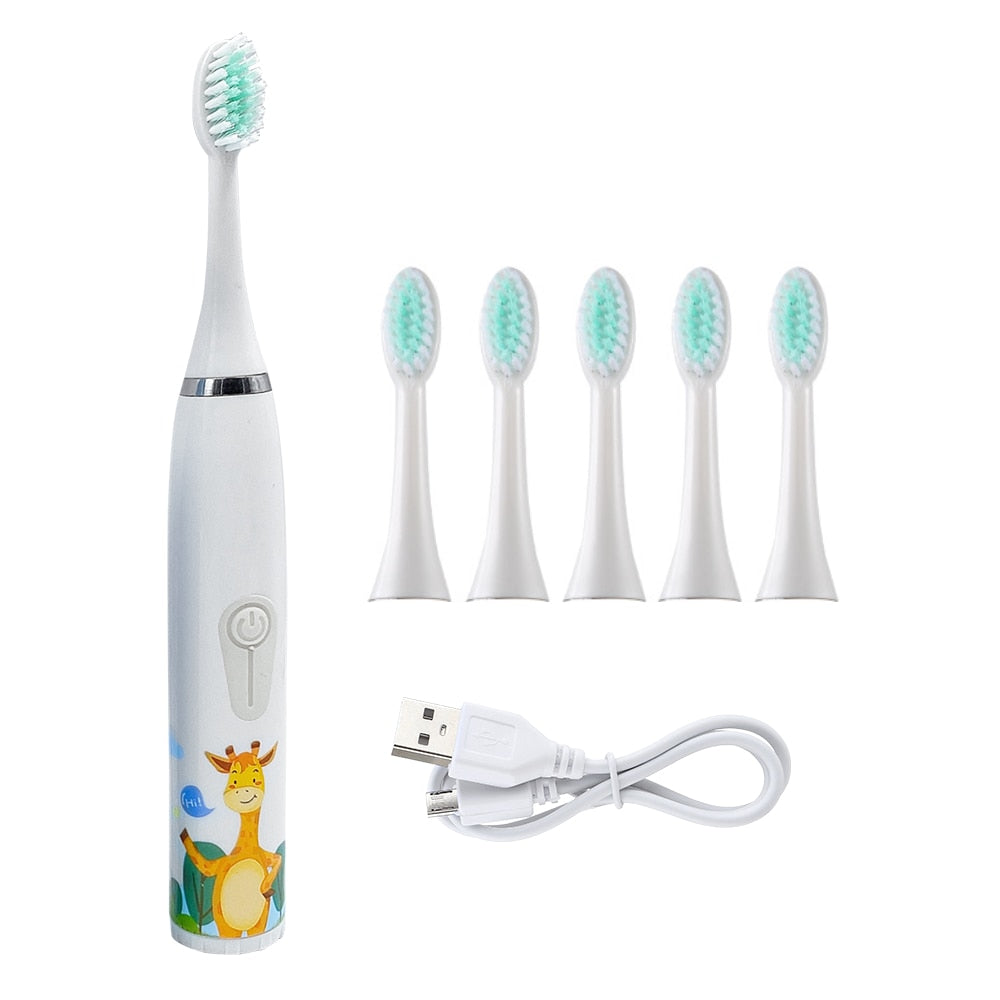 Children&#39;s Electric Ultrasonic Toothbrush Soft Bristled Cartoon 4 Mode IPX6 Waterproof Teeth Prevention Decay Cleaner USB Charge