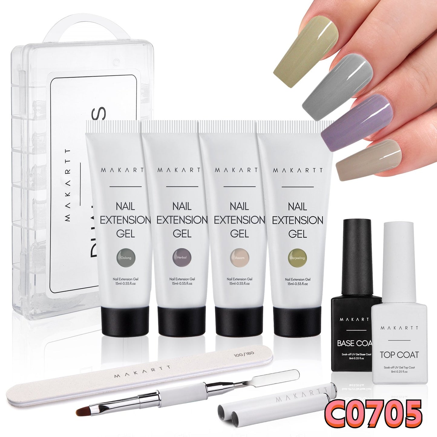 MAKARTT Poly Nail Gel Kit 4 Colors with Base Top Coat Extension Builder Enhancement Professional Starter Kit All-in-One