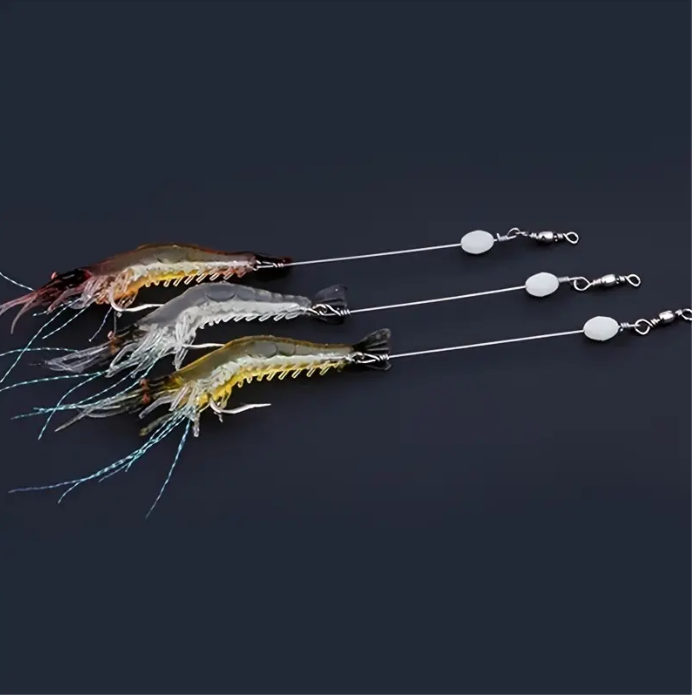 1pc Saltwater Fishing Luminous Soft Lures, Artificial Shrimp Hooks Baits Sinking Tackle