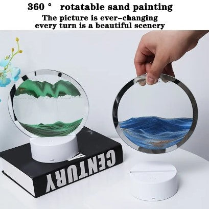 1pc Moving Sand Art Picture, 360° Rotating Hourglass Decoration, 3D Deep Sea Sandscape In Motion Display Round Glass Flowing Sand Frame For Home Office Decoration