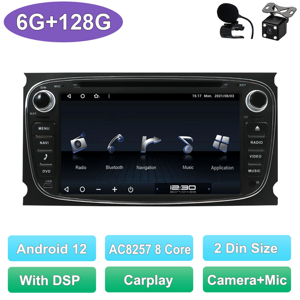 2 Din Android 12 Car DVD Multimedia Player GPS Navi For Ford Focus 2 Mondeo Galaxy S-Max Wifi Car Radio Stereo DSP Carplay 4+64G