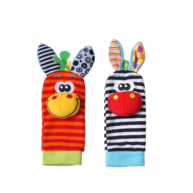 Infant Socks Wrist Rattle Toys Baby Toys 0-12 Months Newborn Cartoon Animal Plush Socks Wrist Strap Rattle For Baby Girl Boy Hot