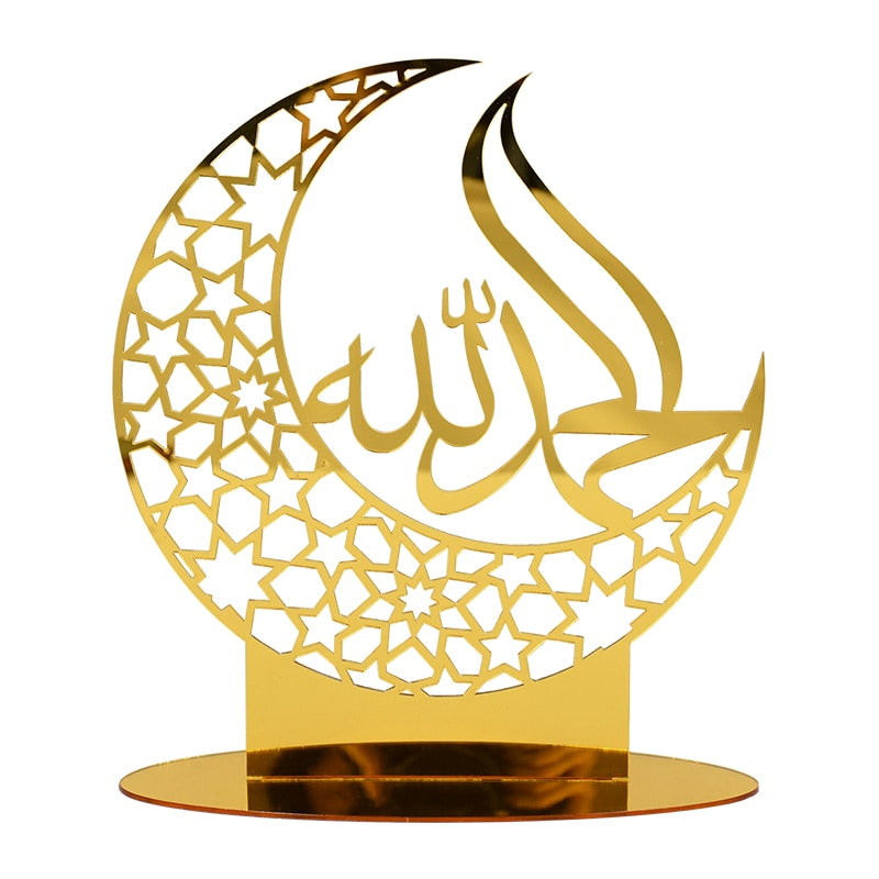 Eid Mubarak Gold Silver Acrylic Ornament Hollow Out Ramadan Kareem Eid Party Decoration Muslim Islamic Festival Home Supplies