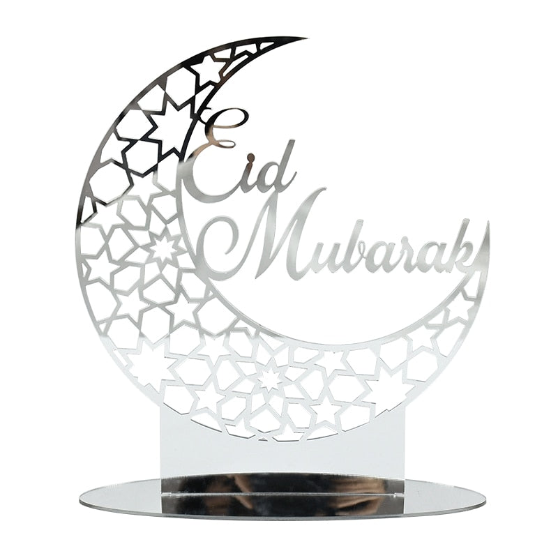 Eid Mubarak Gold Silver Acrylic Ornament Hollow Out Ramadan Kareem Eid Party Decoration Muslim Islamic Festival Home Supplies