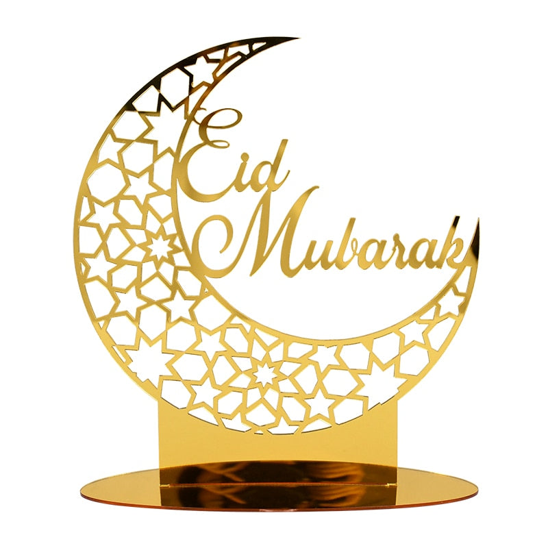 Eid Mubarak Gold Silver Acrylic Ornament Hollow Out Ramadan Kareem Eid Party Decoration Muslim Islamic Festival Home Supplies