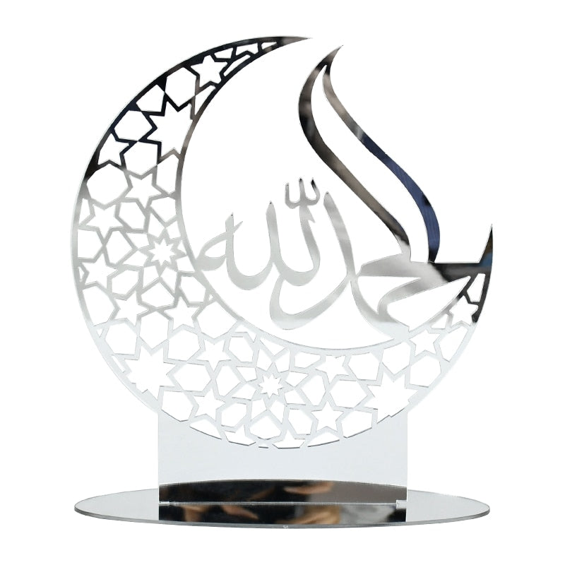 Eid Mubarak Gold Silver Acrylic Ornament Hollow Out Ramadan Kareem Eid Party Decoration Muslim Islamic Festival Home Supplies